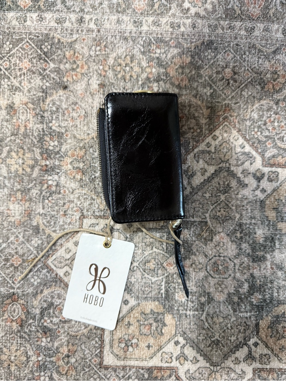 NWT HOBO Black Patent Leather Zip Card Case